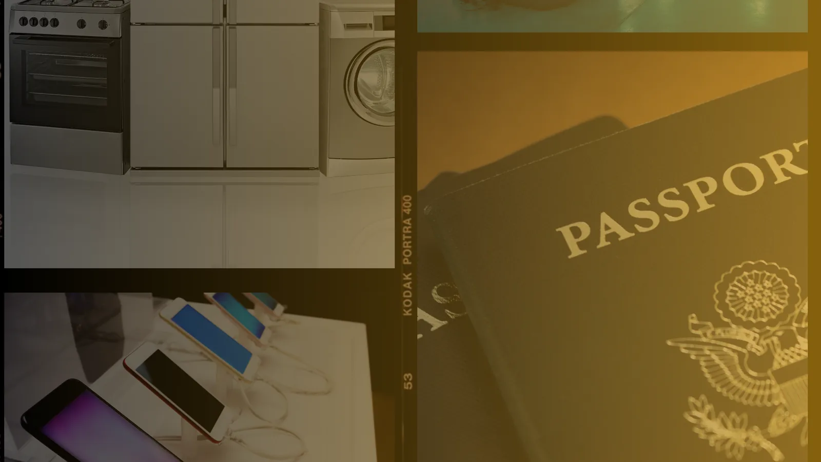 Household appliances, consumer electronics and a passport — the products a Digital Product Passport describes.